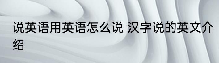 说英语用英语怎么说 汉字说的英文介绍