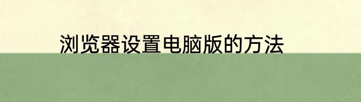 浏览器设置电脑版的方法
