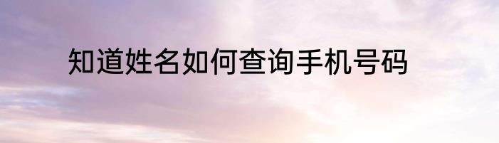 知道姓名如何查询手机号码