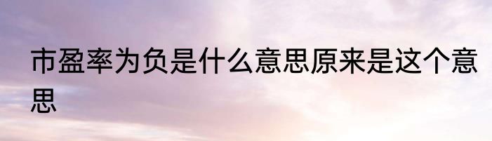 市盈率为负是什么意思原来是这个意思