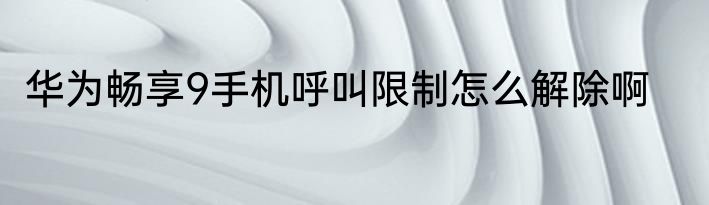 华为畅享9手机呼叫限制怎么解除啊