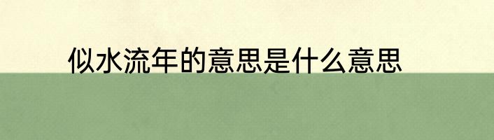 似水流年的意思是什么意思