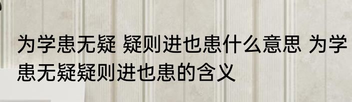 为学患无疑 疑则进也患什么意思 为学患无疑疑则进也患的含义