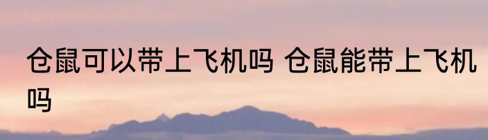 仓鼠可以带上飞机吗 仓鼠能带上飞机吗
