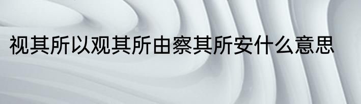 视其所以观其所由察其所安什么意思