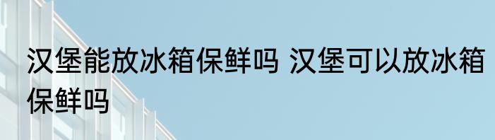 汉堡能放冰箱保鲜吗 汉堡可以放冰箱保鲜吗