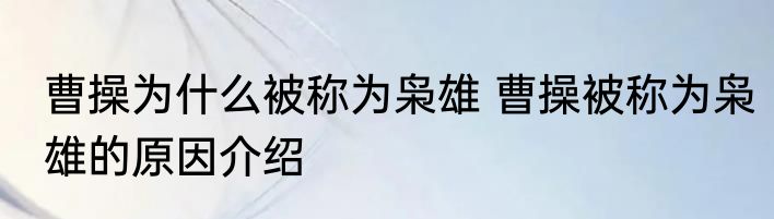 曹操为什么被称为枭雄 曹操被称为枭雄的原因介绍