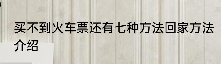 买不到火车票还有七种方法回家方法介绍