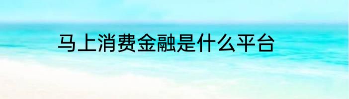 马上消费金融是什么平台