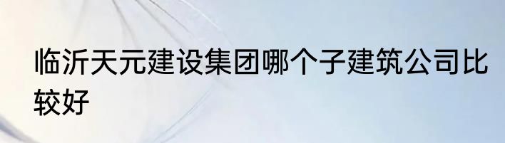临沂天元建设集团哪个子建筑公司比较好