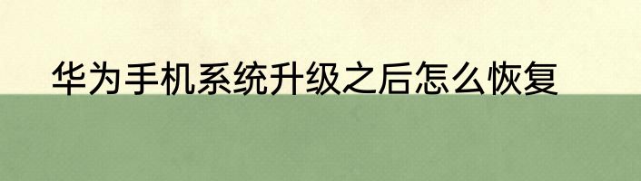 华为手机系统升级之后怎么恢复