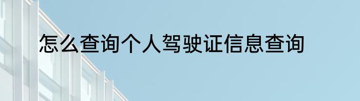 怎么查询个人驾驶证信息查询