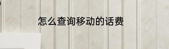 怎么查询移动的话费