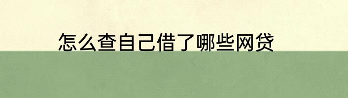 怎么查自己借了哪些网贷