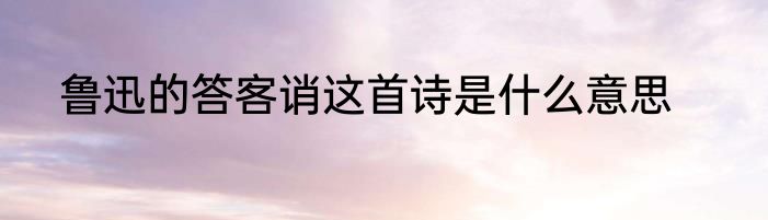 鲁迅的答客诮这首诗是什么意思