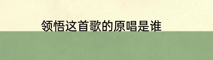 领悟这首歌的原唱是谁