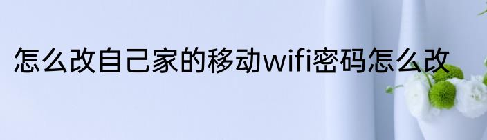 怎么改自己家的移动wifi密码怎么改