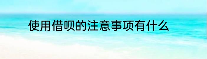 使用借呗的注意事项有什么