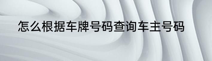怎么根据车牌号码查询车主号码