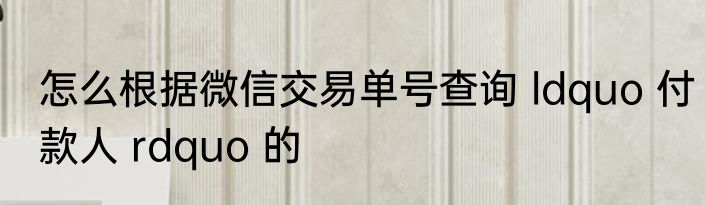 怎么根据微信交易单号查询 ldquo 付款人 rdquo 的