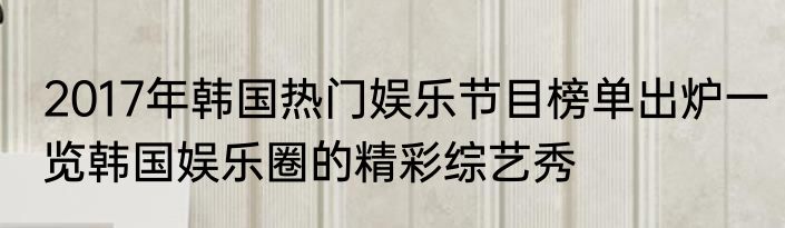 2017年韩国热门娱乐节目榜单出炉一览韩国娱乐圈的精彩综艺秀