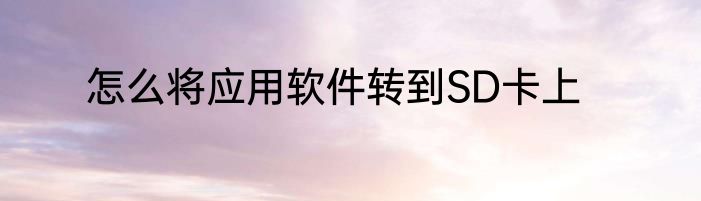 怎么将应用软件转到SD卡上