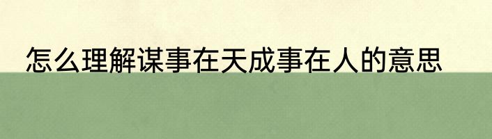 怎么理解谋事在天成事在人的意思