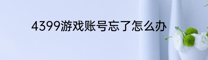 4399游戏账号忘了怎么办