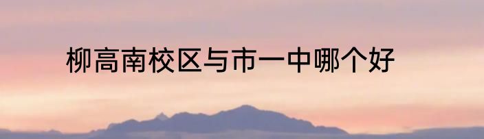 柳高南校区与市一中哪个好