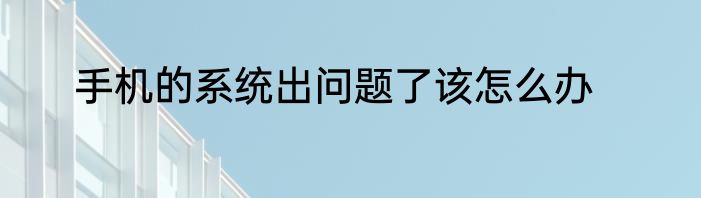 手机的系统出问题了该怎么办