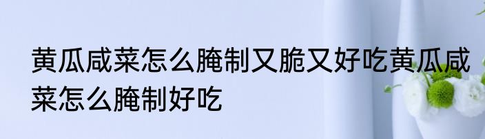 黄瓜咸菜怎么腌制又脆又好吃黄瓜咸菜怎么腌制好吃