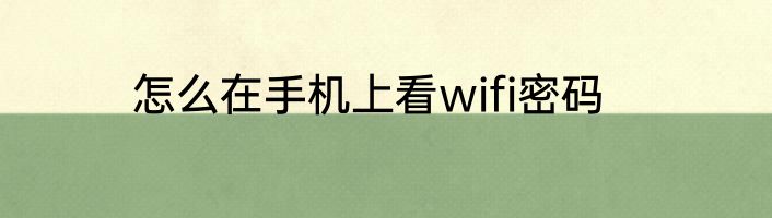 怎么在手机上看wifi密码