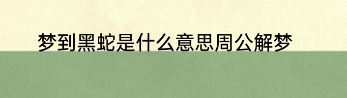 梦到黑蛇是什么意思周公解梦