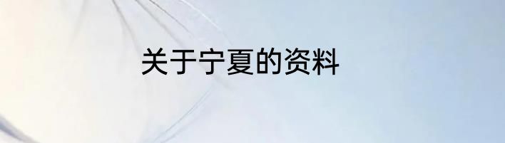 关于宁夏的资料