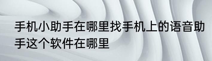 手机小助手在哪里找手机上的语音助手这个软件在哪里
