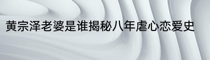黄宗泽老婆是谁揭秘八年虐心恋爱史