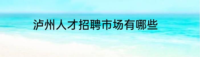 泸州人才招聘市场有哪些
