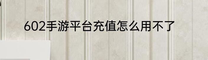 602手游平台充值怎么用不了