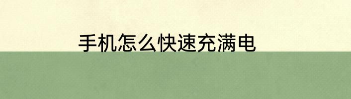 手机怎么快速充满电