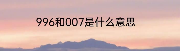 996和007是什么意思