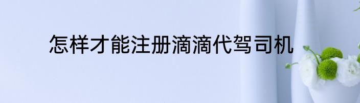 怎样才能注册滴滴代驾司机
