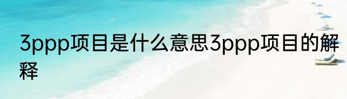 3ppp项目是什么意思3ppp项目的解释