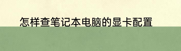 怎样查笔记本电脑的显卡配置