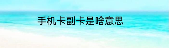 手机卡副卡是啥意思