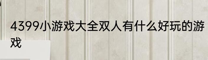 4399小游戏大全双人有什么好玩的游戏