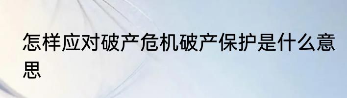 怎样应对破产危机破产保护是什么意思