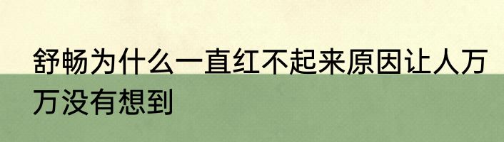 舒畅为什么一直红不起来原因让人万万没有想到
