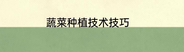 蔬菜种植技术技巧