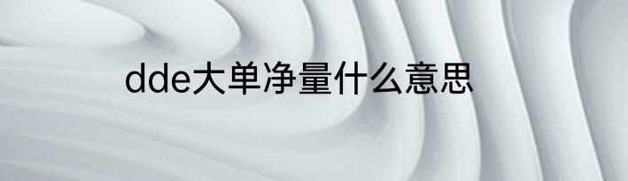 dde大单净量什么意思