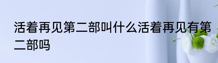 活着再见第二部叫什么活着再见有第二部吗